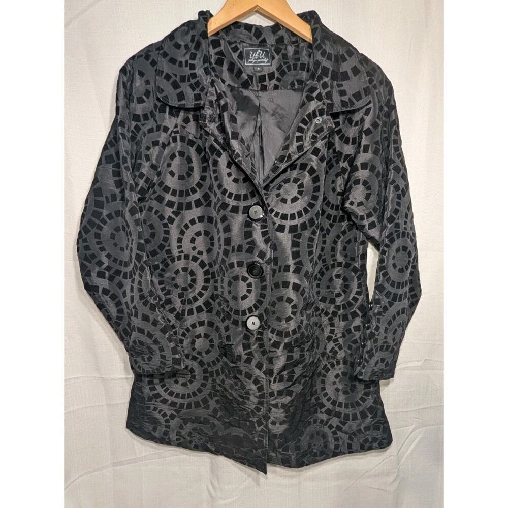 UBU Women's Black Mosaic Style Button Up Jacket Sz S Whimsigoth‎ Statement Edgy